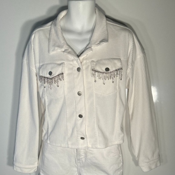 Savanna Jane White Corduroy Jacket with Silver Embellishments. Size Medium - Picture 2 of 6